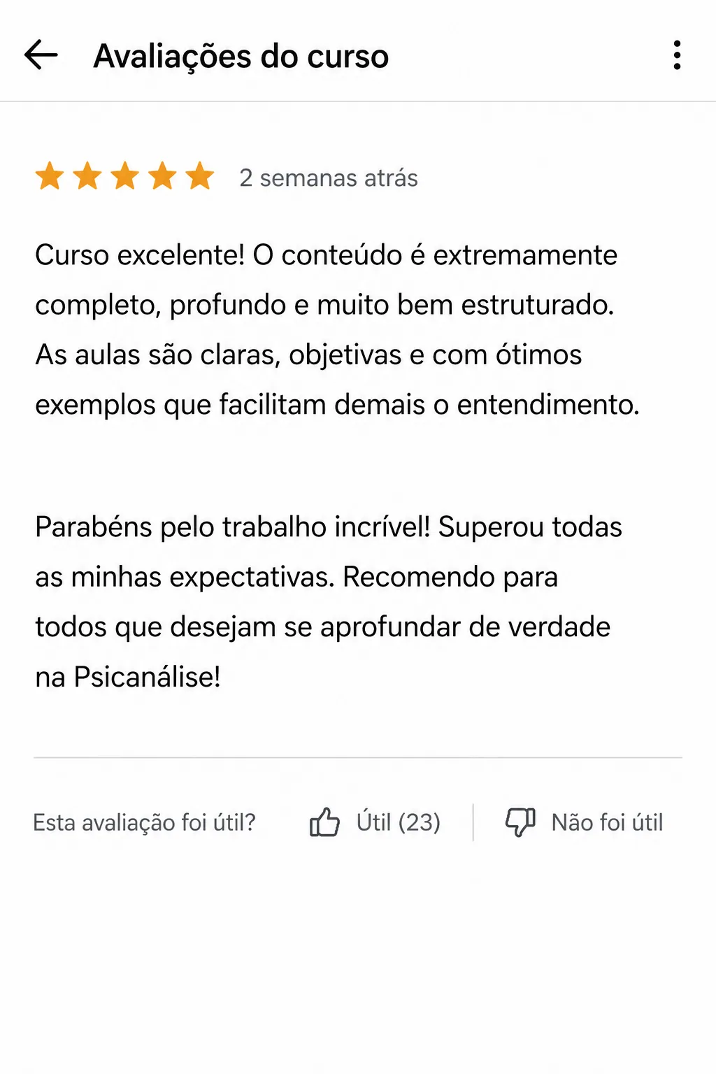 Avaliação do curso com 5 estrelas
